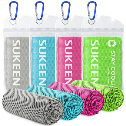 Sukeen [4 Pack Cooling Towel (40"x12"), Soft Breathable Chilly Microfiber Towel for Yoga,Sport,Running,Gym,Workout,Camping,Fitness,Workout & More Activities