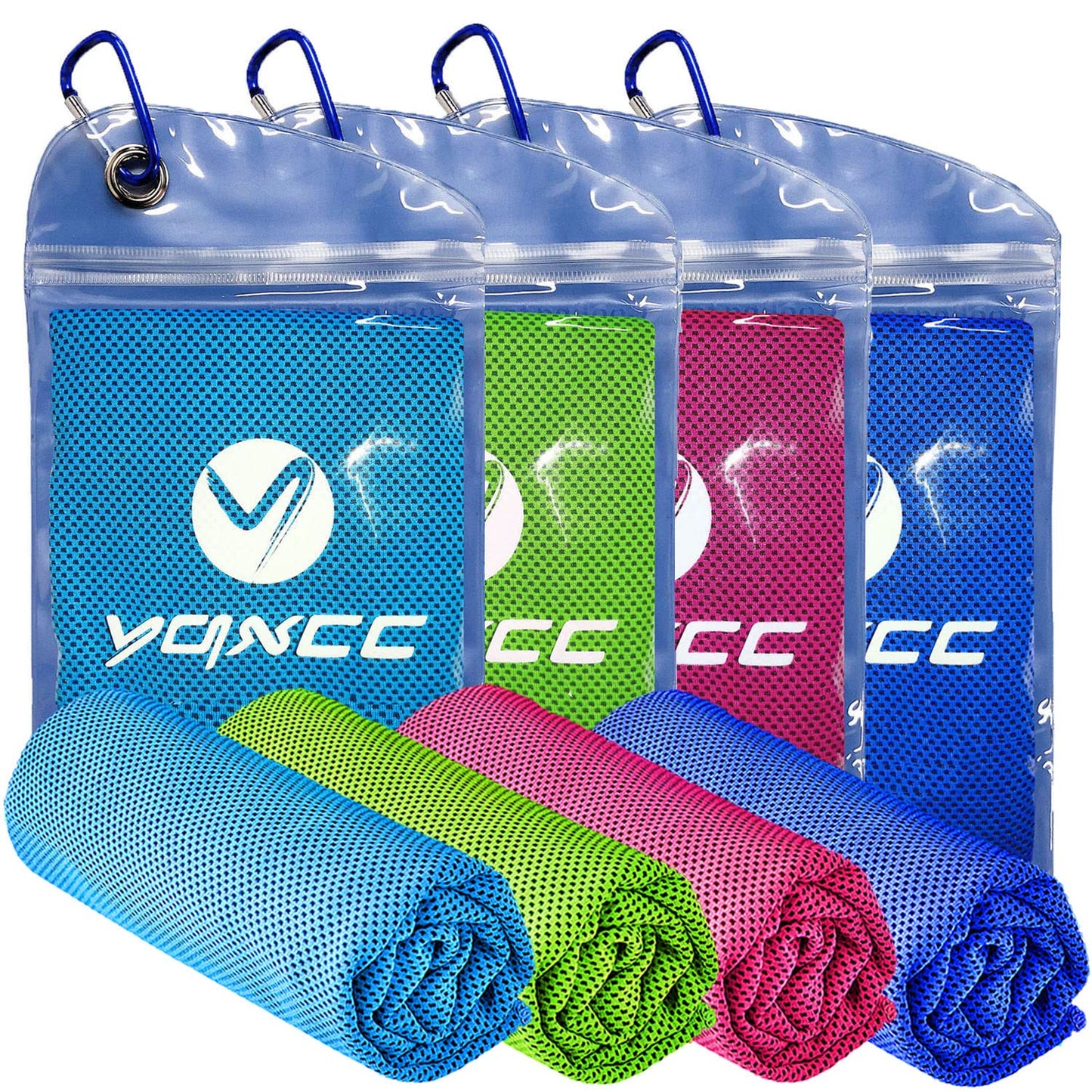 YQXCC 4 Pack Cooling Towels (47"x12"), Ice Cool Neck Towel, Soft Breathable Microfiber for Yoga, Golf, Gym, Running, Camping & Hot Weather