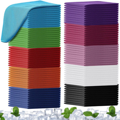 BBTO 100 Pack Cooling Towel - Microfiber Cold Sports Sweat Rags Neck & Face Breathable Ice Chilly Towel for Gym Yoga Golf Workout Beach Accessories