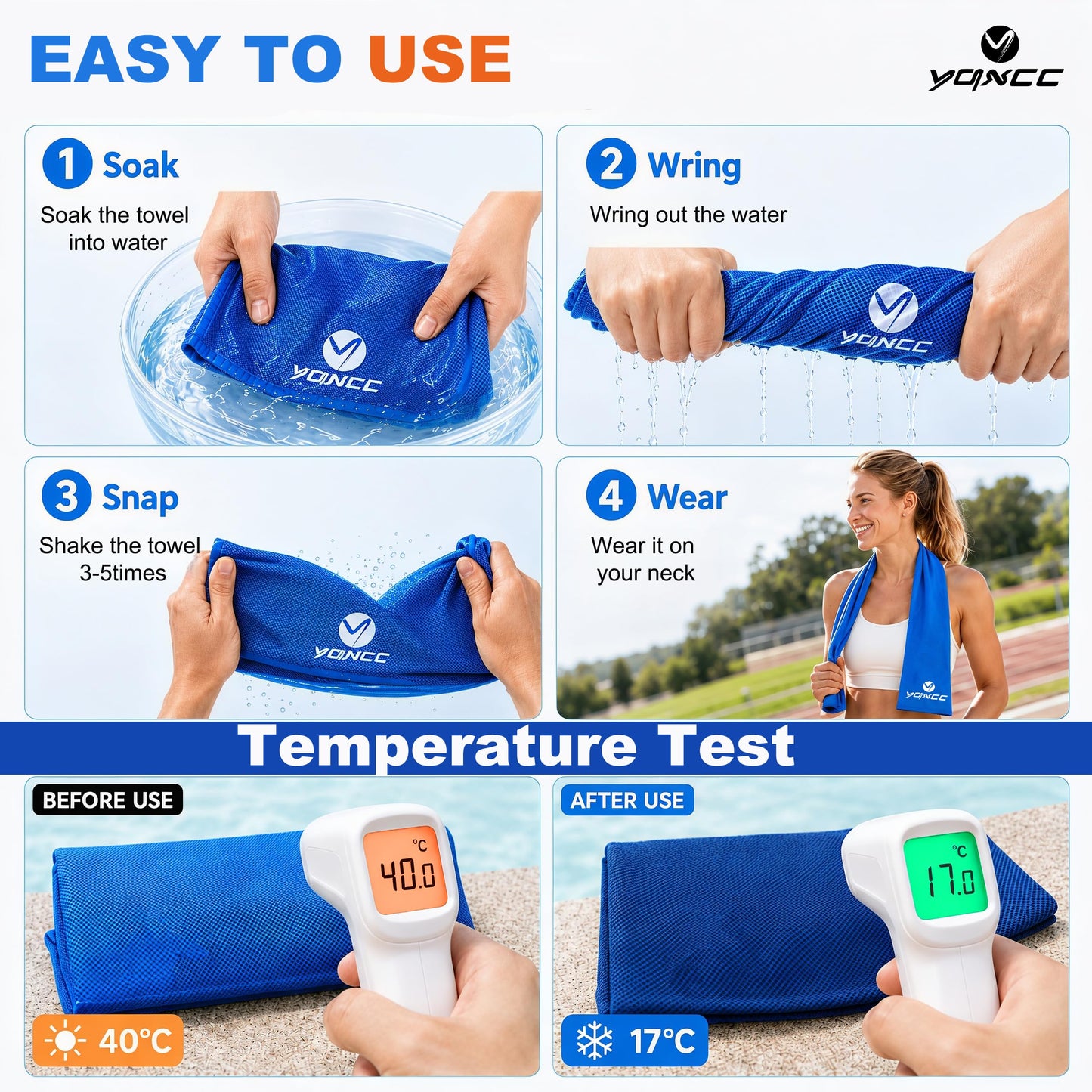 YQXCC 4 Pack Cooling Towels (47"x12"), Ice Cool Neck Towel, Soft Breathable Microfiber for Yoga, Golf, Gym, Running, Camping & Hot Weather