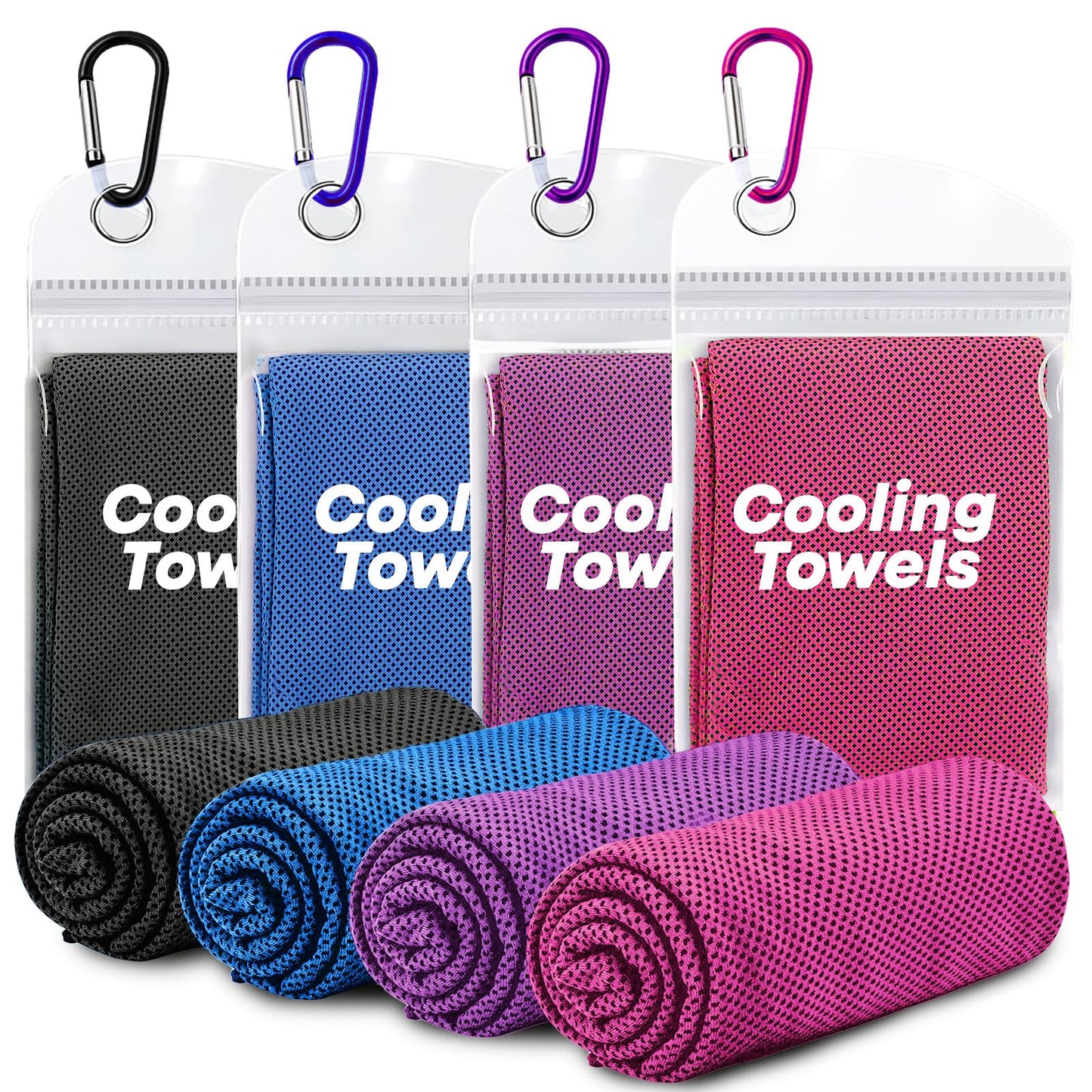 4 Pack Cooling Towels (40"x 12"), Soft Breathable Gym Towels, Outdoors Ice Towel for Neck and Face, Camp Essentials Microfiber Sweat Towels for Gym, Run, Yoga, Workout, Travel, Climb