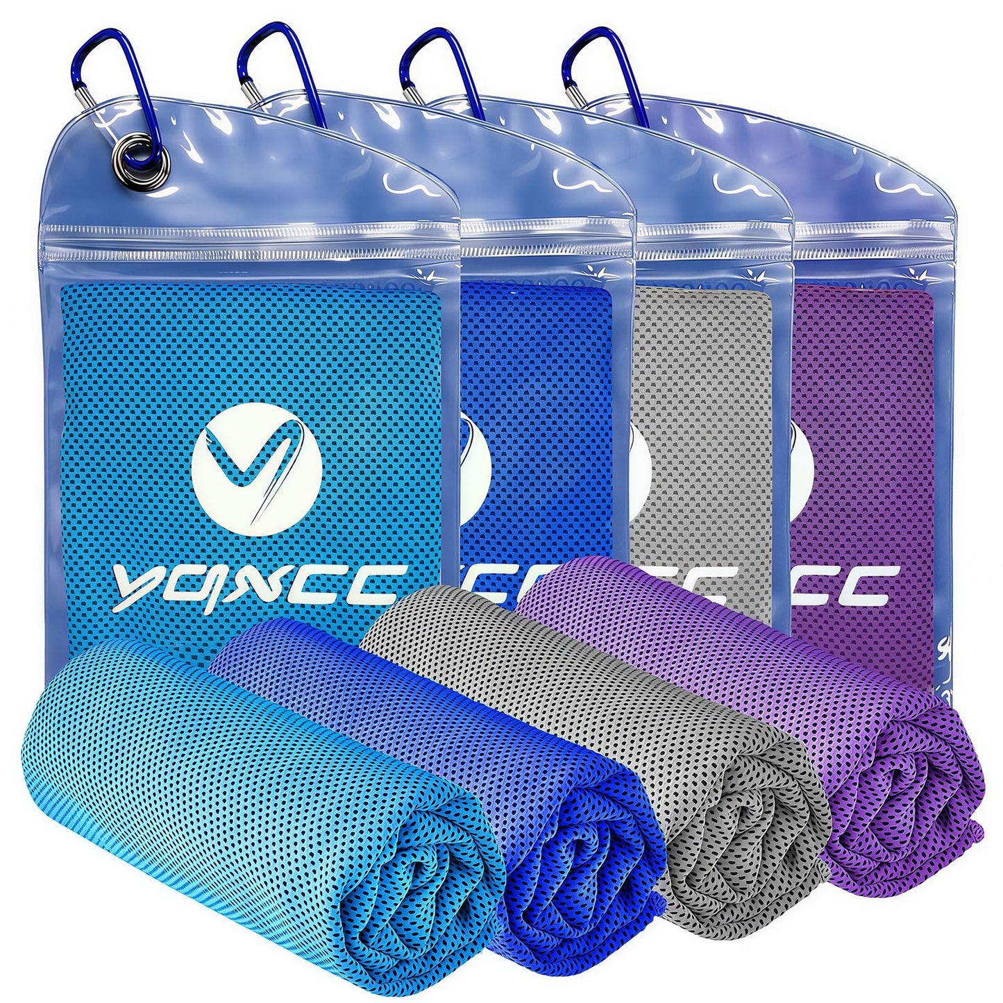 YQXCC 4 Pack Cooling Towels (40"x12"), Ice Cool Neck Towel, Soft Breathable Microfiber for Gym, Yoga, Golf, Running, Camping & All Hot Weather Activities
