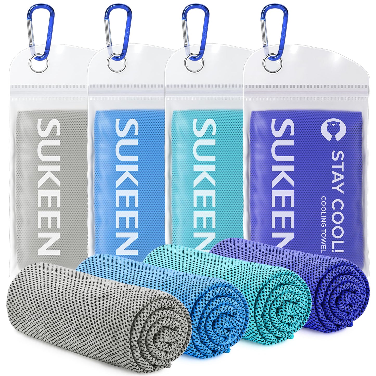 Sukeen [4 Pack Cooling Towel (40"x12"), Soft Breathable Chilly Microfiber Towel for Yoga,Sport,Running,Gym,Workout,Camping,Fitness,Workout & More Activities