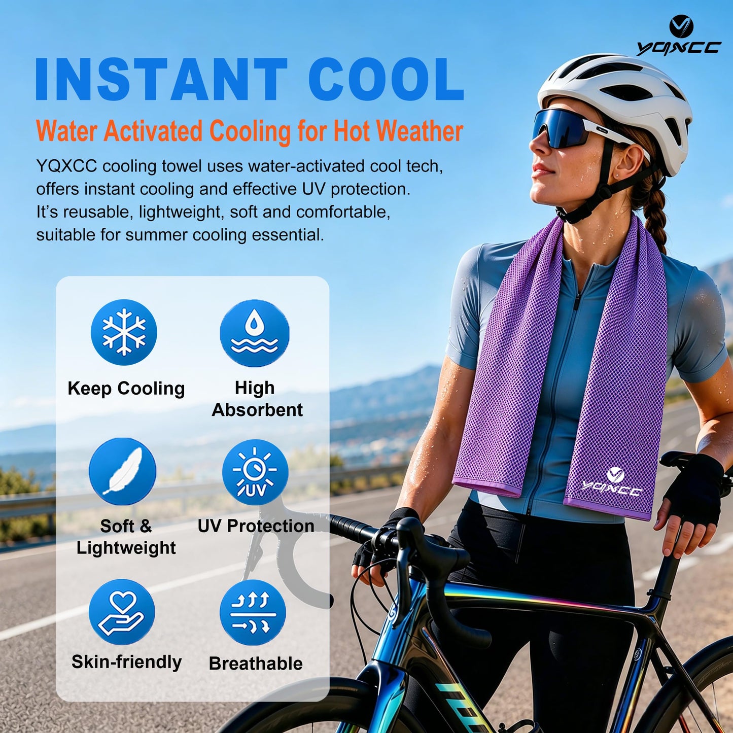 YQXCC 4 Pack Cooling Towels (40"x12"), Ice Cool Neck Towel, Soft Breathable Microfiber for Gym, Yoga, Golf, Running, Camping & All Hot Weather Activities