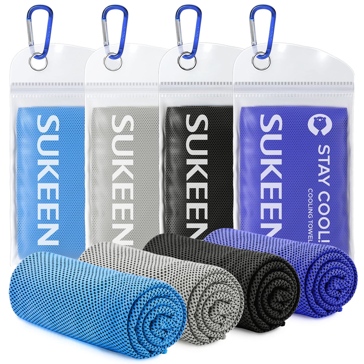Sukeen 4 Pack Cooling Towels (40"x12"),Ice Towel,Soft Breathable Chilly Towel,Microfiber Towel for Yoga,Sport,Running,Gym,Workout,Camping,Fitness,Workout & More Activities