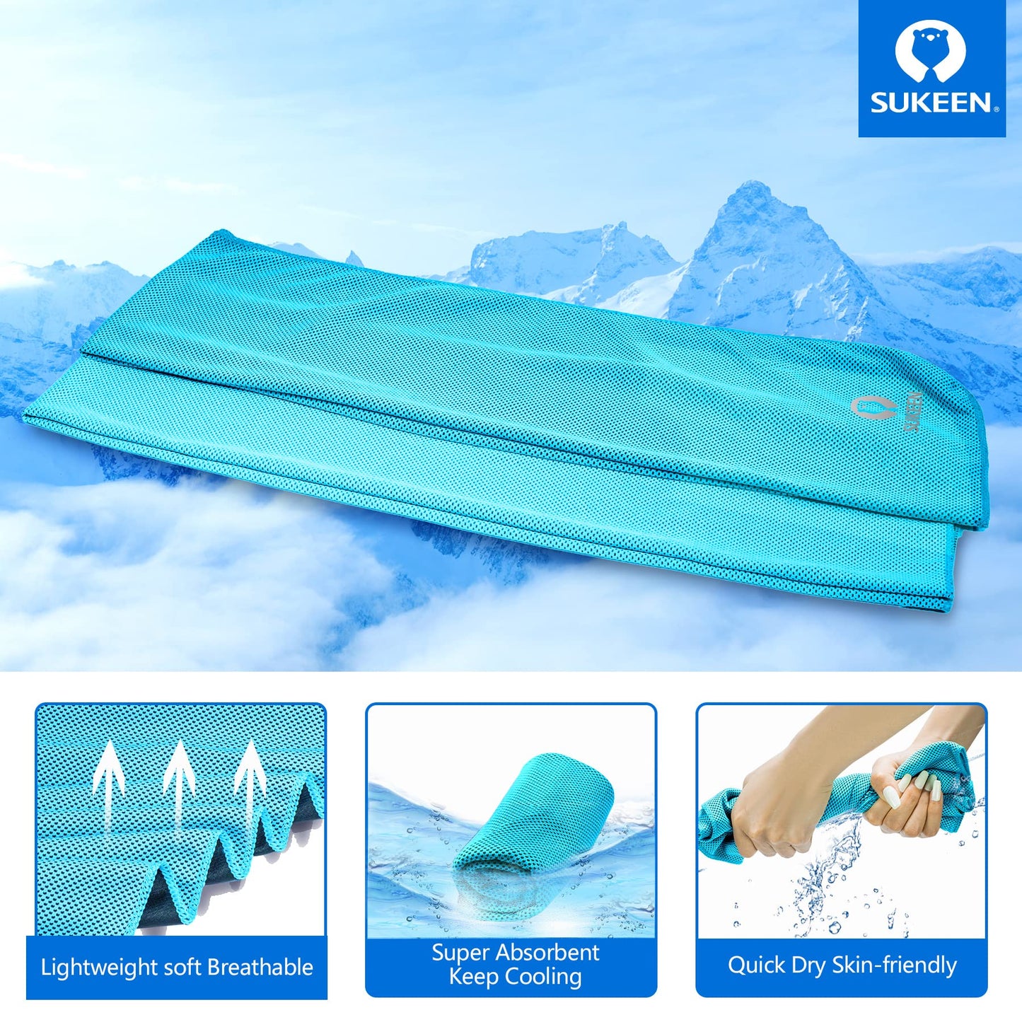 Sukeen [4 Pack Cooling Towel (40"x12"), Soft Breathable Chilly Microfiber Towel for Yoga,Sport,Running,Gym,Workout,Camping,Fitness,Workout & More Activities