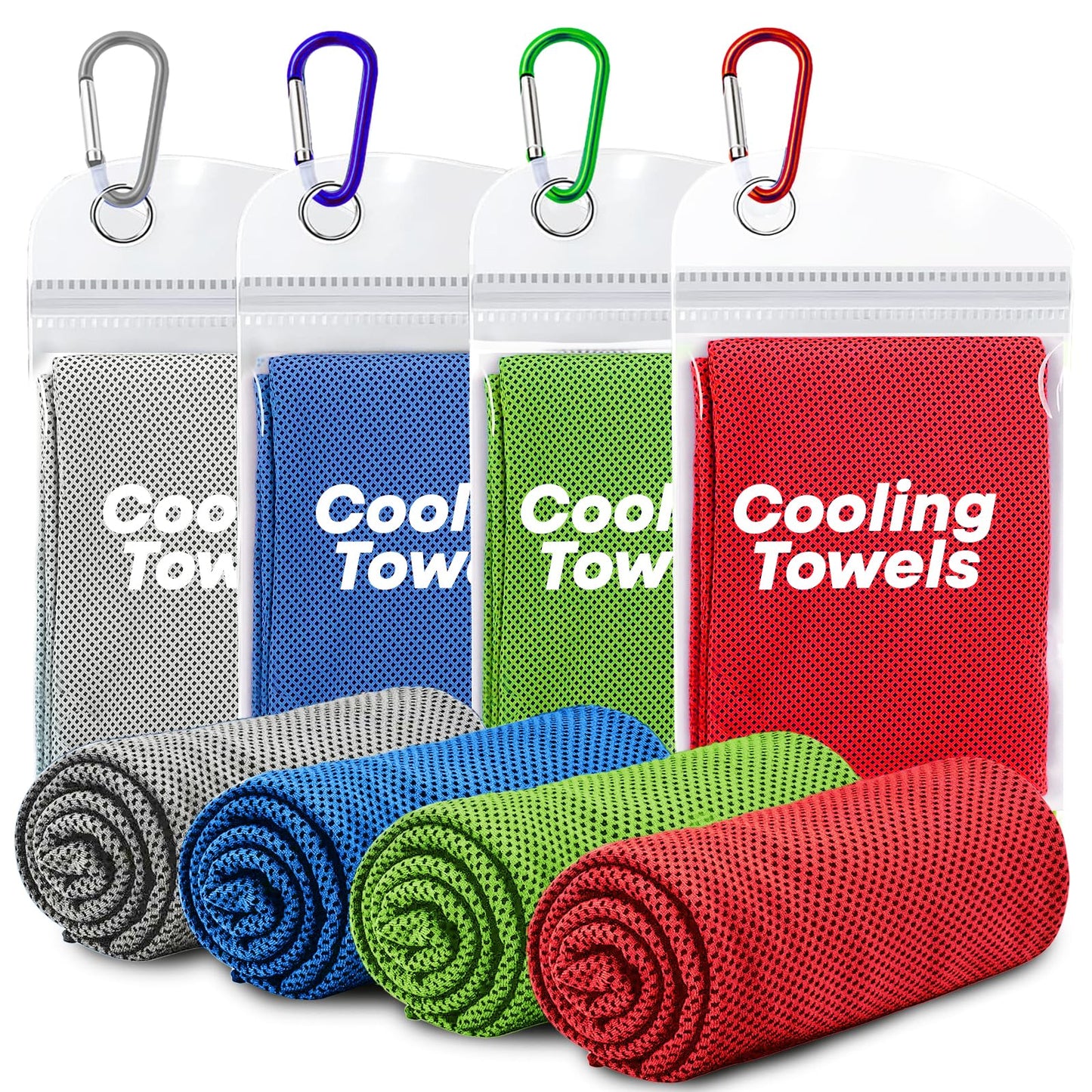 4 Pack Cooling Towels (40"x 12"), Soft Breathable Gym Towels, Outdoors Ice Towel for Neck and Face, Camp Essentials Microfiber Sweat Towels for Gym, Run, Yoga, Workout, Travel, Climb