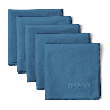 DRYKI Sweat Absorbing Handkerchiefs - The Original Pocket-Sized Sweat Towels - Quick-Dry Microfiber Sweat Rags for Face, Hands, & Body - Men & Women - Gym, Sports, and Work (Black: 5 Pack)
