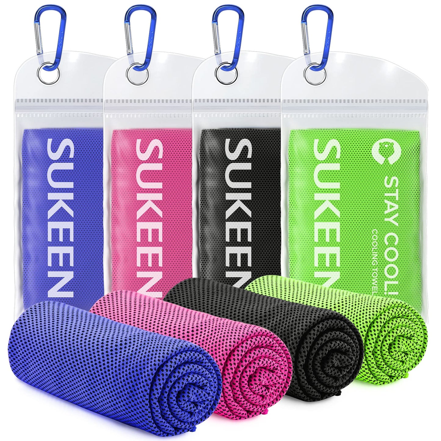 Sukeen 4 Pack Cooling Towels (40"x12"),Ice Towel,Soft Breathable Chilly Towel,Microfiber Towel for Yoga,Sport,Running,Gym,Workout,Camping,Fitness,Workout & More Activities