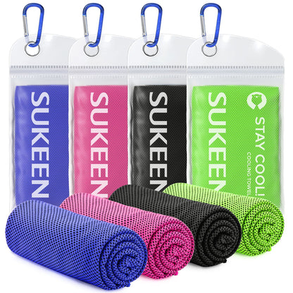 Sukeen 4 Pack Cooling Towels (40"x12"),Ice Towel,Soft Breathable Chilly Towel,Microfiber Towel for Yoga,Sport,Running,Gym,Workout,Camping,Fitness,Workout & More Activities