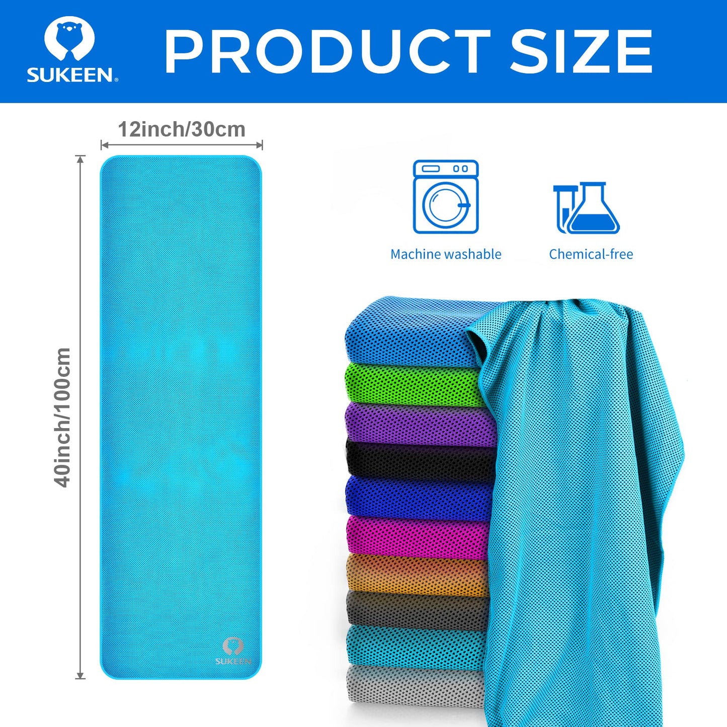 Sukeen [4 Pack Cooling Towel (40"x12"), Soft Breathable Chilly Microfiber Towel for Yoga,Sport,Running,Gym,Workout,Camping,Fitness,Workout & More Activities