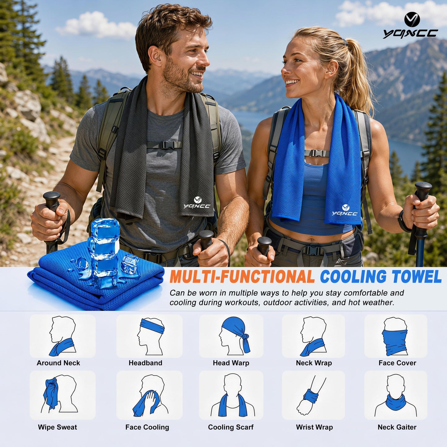 YQXCC 4 Pack Cooling Towels (47"x12"), Ice Cool Neck Towel, Soft Breathable Microfiber for Yoga, Golf, Gym, Running, Camping & Hot Weather
